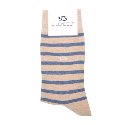 Wide striped cotton socks Beige / Denim Blue