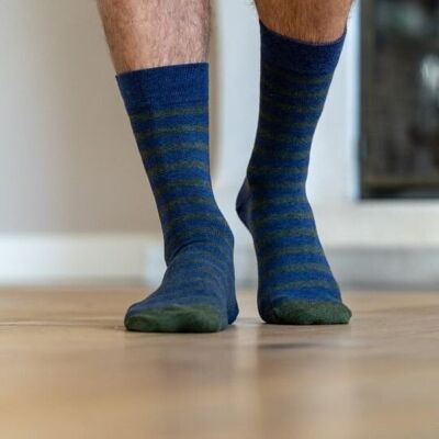 Wide striped cotton socks Indigo / Khaki