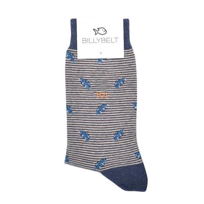 Blue leaf patterned cotton socks