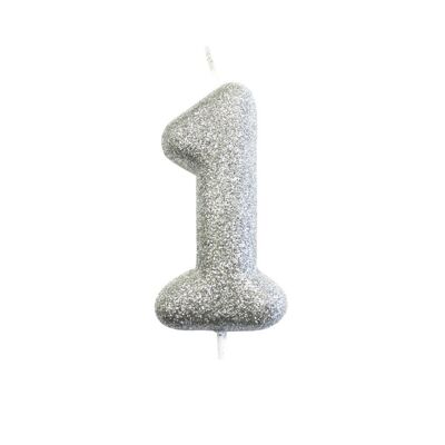 Alter 1 Glitter Ziffer Molded Pick Candle Silver