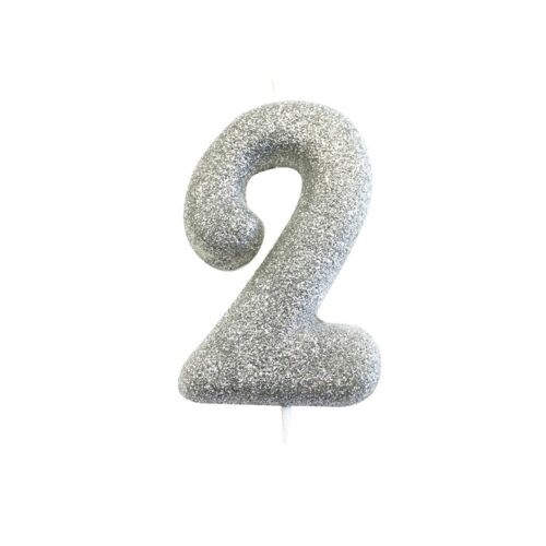 Age 2 Glitter Numeral Moulded Pick Candle Silver