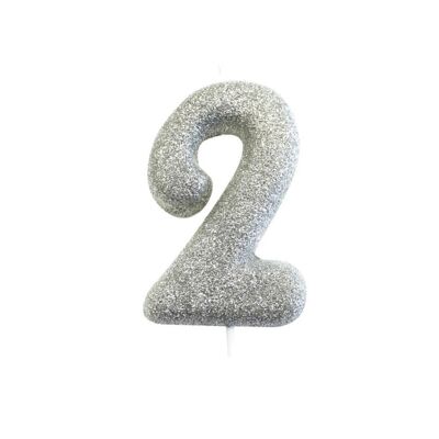 Alter 2 Glitter Ziffer Molded Pick Candle Silver