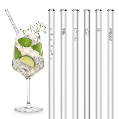 Sweet cats edition 6x 20cm glass straws with engraved motifs