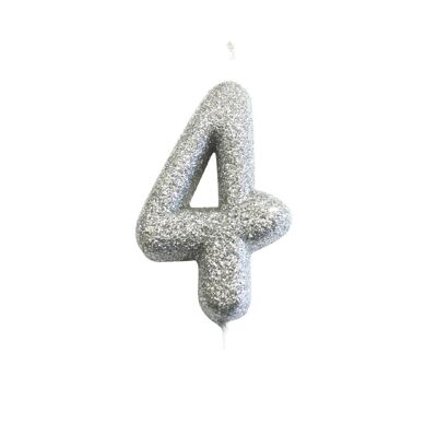 Age 4 Glitter Numeral Moulded Pick Candle Silver