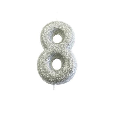 Alter 8 Glitter Ziffer Molded Pick Candle Silver