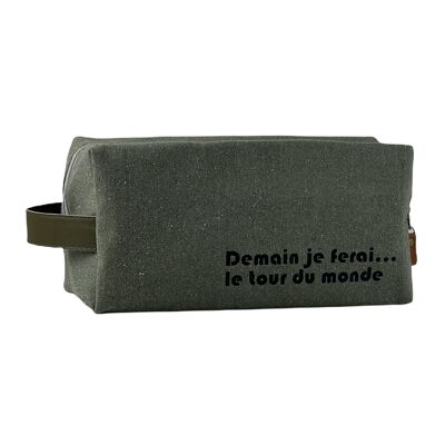 Nomadic pencil case M, "Tomorrow, I will go around the world", khaki vercors