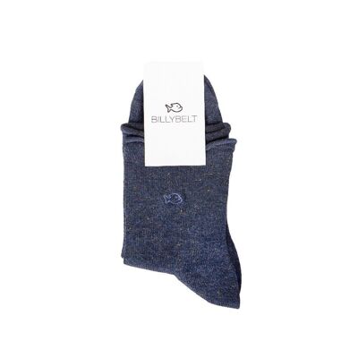 Chaussettes coton à bords roulés bleu marine et birllant doré