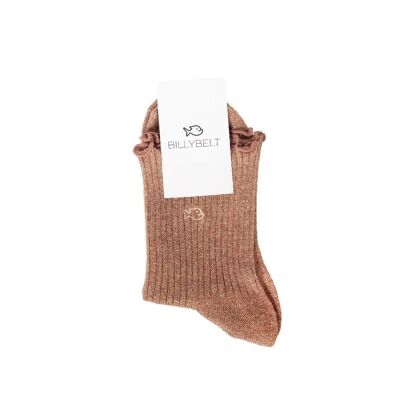 Cotton socks with mottled copper ruffle and gold sequins