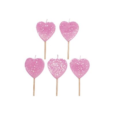 Glitter Heart Pick Candles Pink