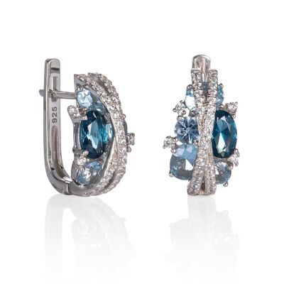 Sterling Silver Hoop Earrings for Women with Blue Stones