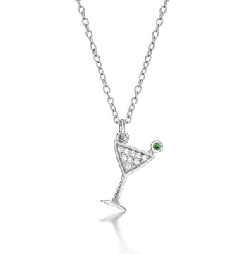 Collier pendentif verre à cocktail en argent sterling avec zircon cubique 1