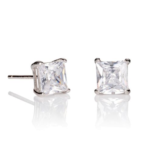 925 Sterling Silver Square Cubic Zirconia Stud Earrings for Women