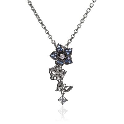 Collar con colgante de flor azul delicada de plata de ley 925 para mujer