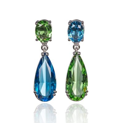 Boucles d'oreilles asymétriques bleues et vertes en argent sterling 925 pour femme