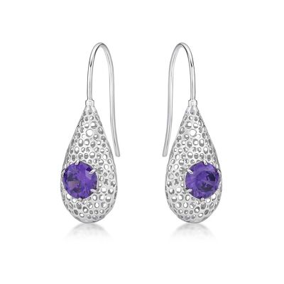 Boucles d'oreilles pendantes en argent sterling 925 pour femme avec pierres violettes