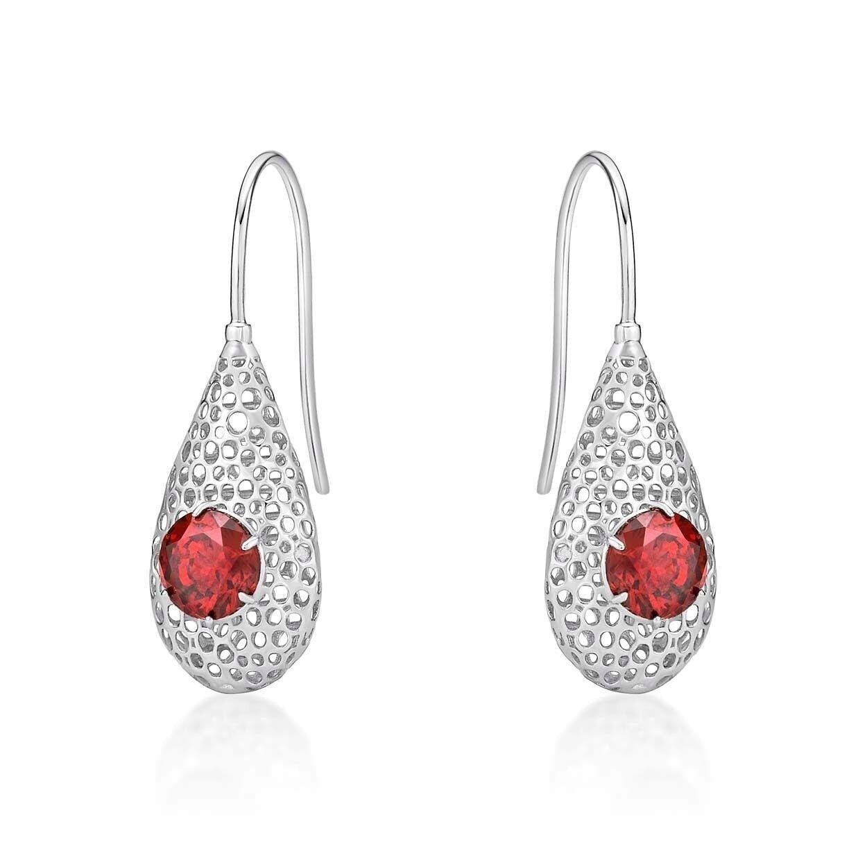 925er Sterlingsilber-Tropfenohrringe für Frauen mit kastanienbraunen roten Steinen