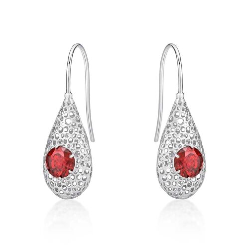 925 Sterling Silver Drop Earrings for Women with Maroon Red Stones