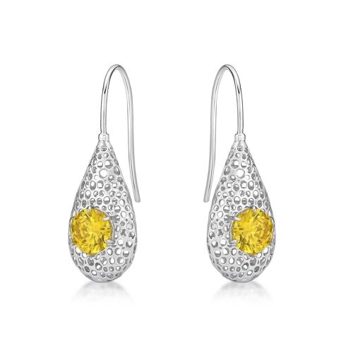 925 Sterling Silver Drop Earrings for Women with Bright Yellow Stones