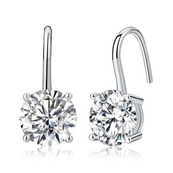 Boucles d'oreilles pendantes solitaire en argent sterling 925 avec oxyde de zirconium pour femme 1