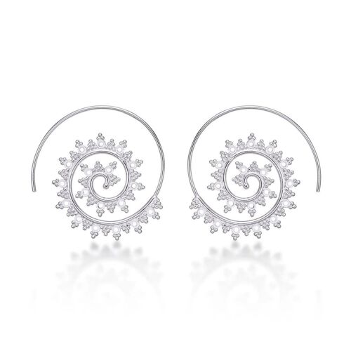 925 Sterling Silver Ethnic Spiral Pull Through Earrings for Women