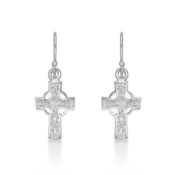 Boucles d'oreilles pendantes croix celtique en argent sterling 925 pour femme 1