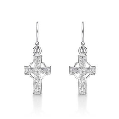 Boucles d'oreilles pendantes croix celtique en argent sterling 925 pour femme