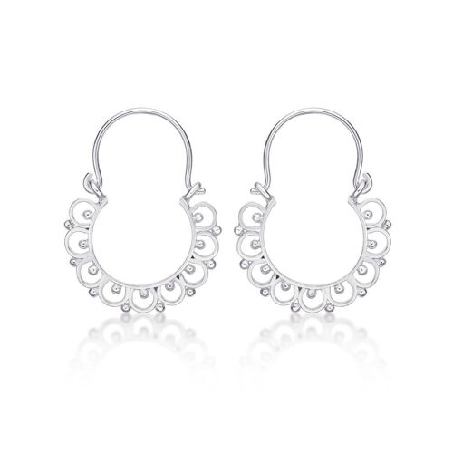 925 Sterling Silver Small Tribal Hoop Earrings for Women