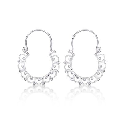 Boucles d'oreilles petites créoles tribales en argent sterling 925 pour femme