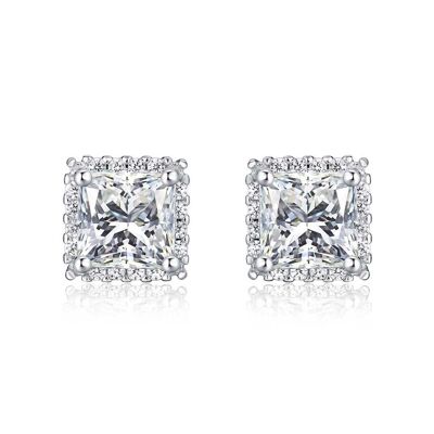 925 Sterling Silver Square Shaped Halo Stud Earrings for Women