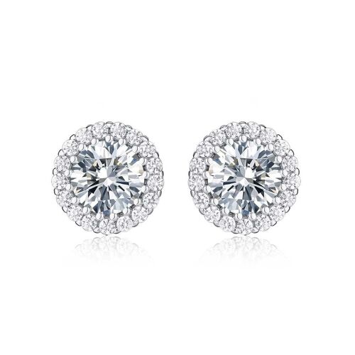 925 Sterling Silver Round Halo Stud Earrings for Women