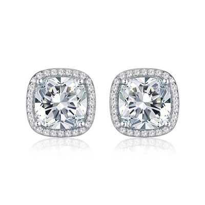 925 Sterling Silver Cushion Shaped Halo Stud Earrings for Women