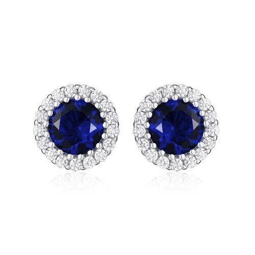 925 Sterling Silver Round Blue Halo Stud Earrings for Women