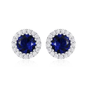 Boucles d'oreilles clous halo rond bleu en argent sterling 925 pour femme