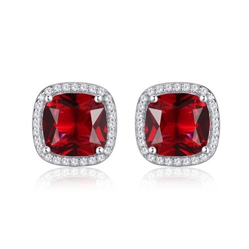 925 Sterling Silver Cushion Shaped Red Halo Stud Earrings for Women