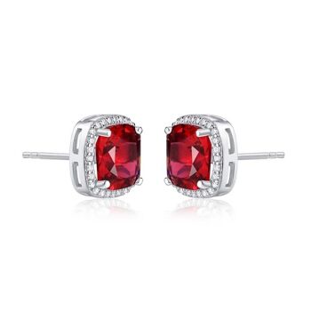 Boucles d'oreilles clous halo rouge en forme de coussin en argent sterling 925 pour femme 2