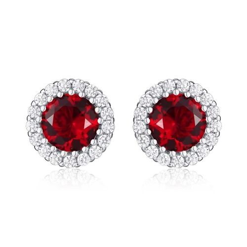 925 Sterling Silver Round Red Halo Stud Earrings for Women