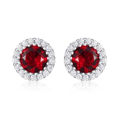 925 Sterling Silver Round Red Halo Stud Earrings for Women