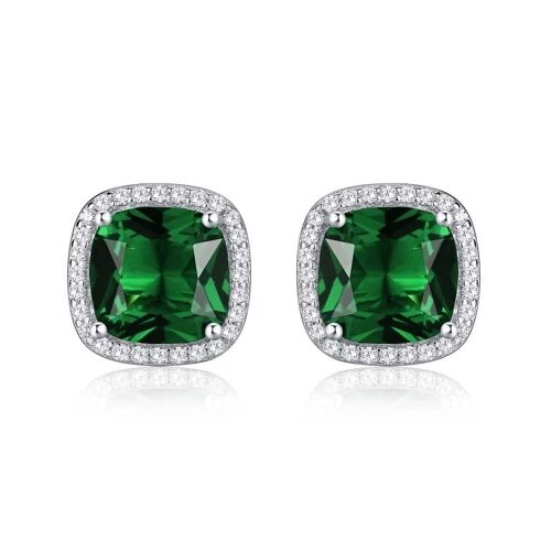925 Sterling Silver Cushion Shaped Green Halo Stud Earrings for Women