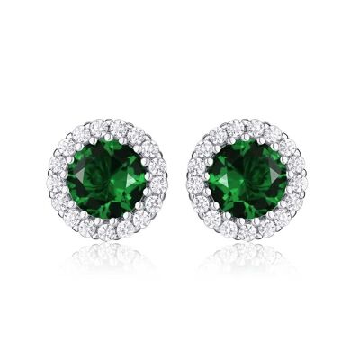 925 Sterling Silver Round Green Halo Stud Earrings for Women