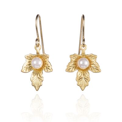 Cute Gold Leaf Pearl Drop Earrings for Women