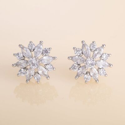 Large Cubic Zirconia Flower Stud Earrings for Women