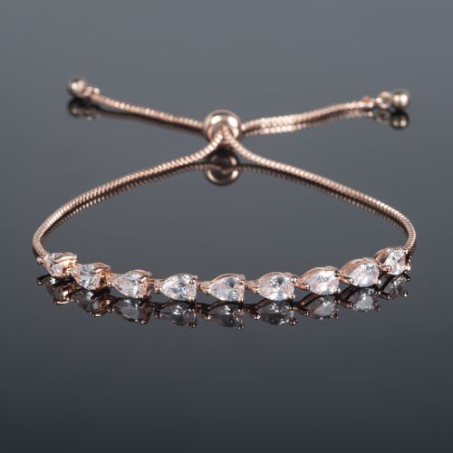 Adjustable Rose Gold Bracelet with Pear Shaped Cubic Zirconia