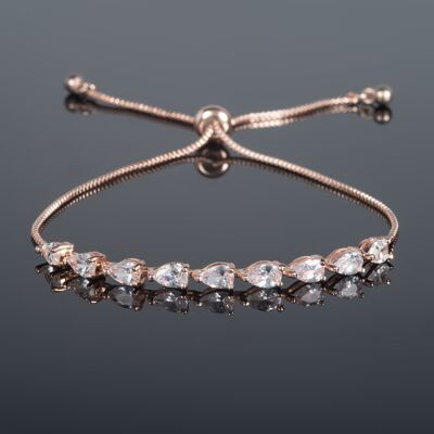 Bracelet Ajustable en Or Rose avec Oxyde de Zirconium en Forme de Poire