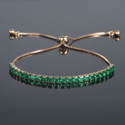 Adjustable Gold Bracelet for Women with Green Stones