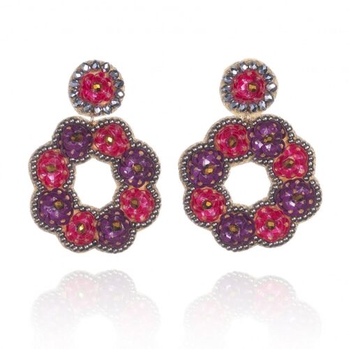 Large Pink and Purple Flower Statement Earrings for Women