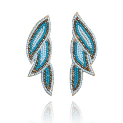 Long Blue Beaded Statement Earrings for Women