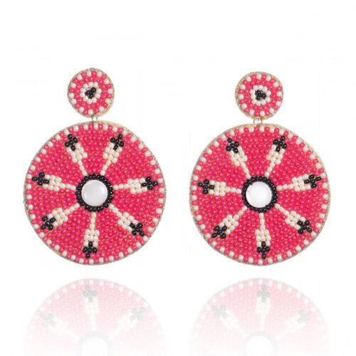Large Pink Beaded Statement Earrings for Women