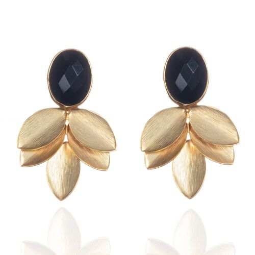 Large Gold Statement Earrings with Black Onyx