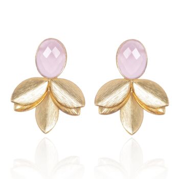 Grandes Boucles d'Oreilles Or avec Calcédoine Rose 1