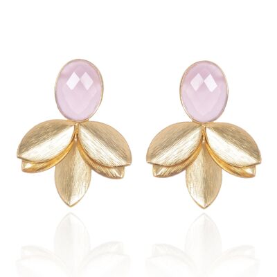 Large Gold Statement Earrings with Rose Chalcedony